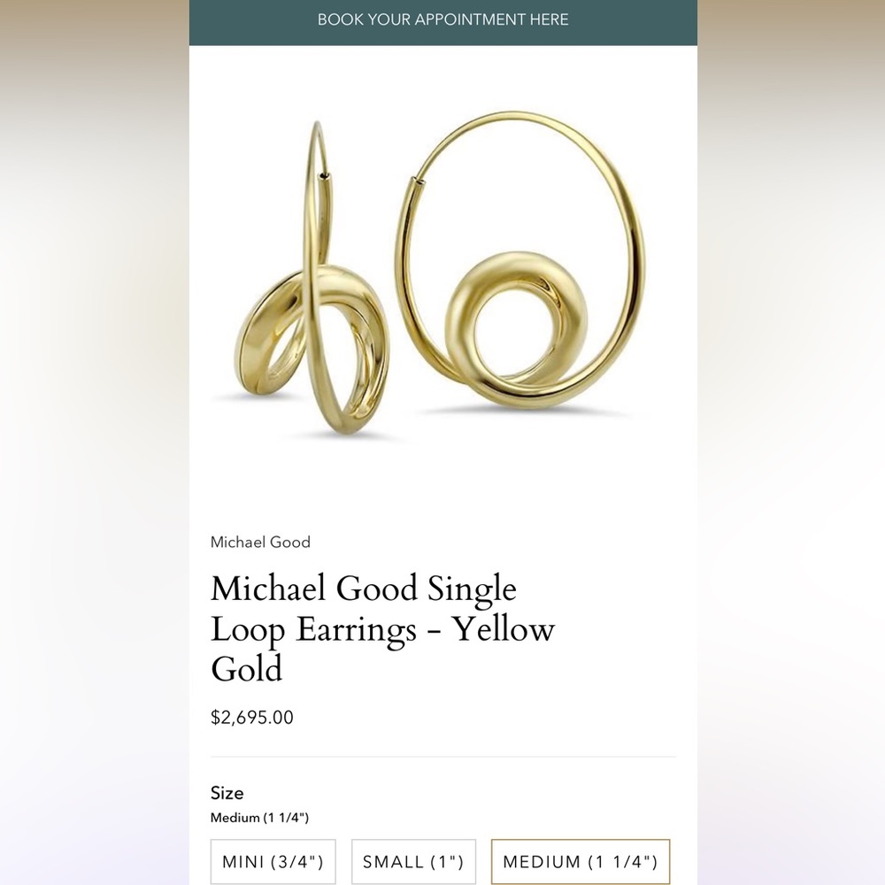 Michael Good 18K Solid Gold Curly Hoop Single Loop Earrings - Medium 1.25” - Picture 2 of 4